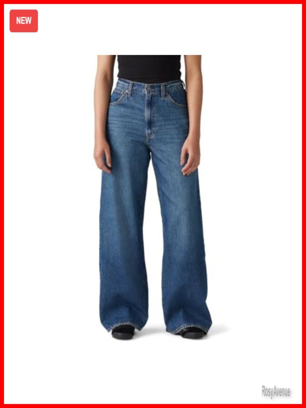 High Rise Cinch Baggy Straight Leg Jeans Non-Stretch Denim